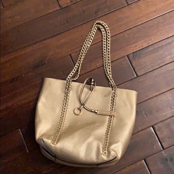 Gold Metallic Tote Bag with Wrapped chain strap